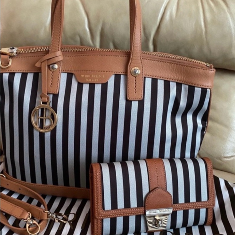 Henri Bendel Striped Satchel and Matching Wallet with Dusty